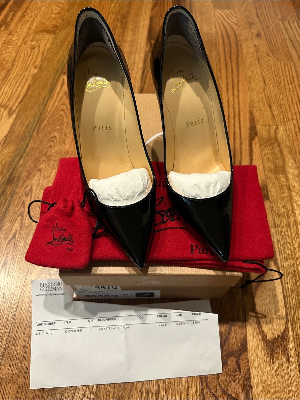 Christian Louboutin Women's Black Patent Pointed-Toe Pump Kate 100 Size 36.5